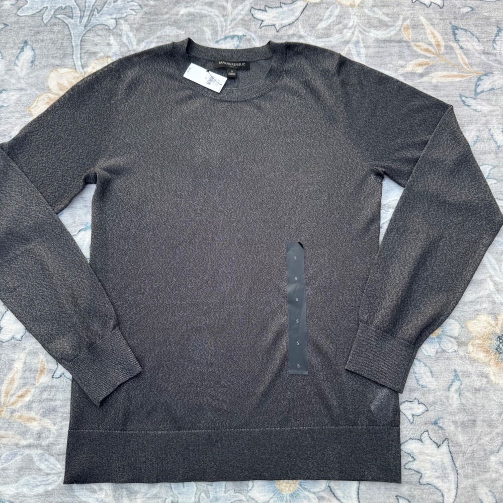 NWT Banana Republic Crewneck Blouse Womens Small Gray Metallic Knit SHEER $80!